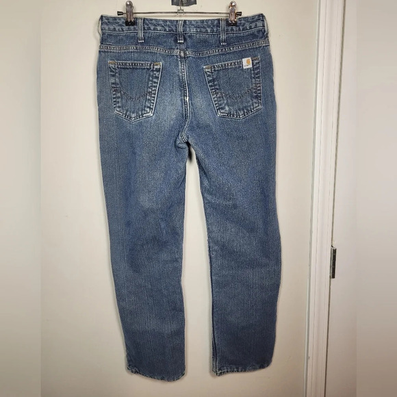 Carhartt Relaxed Fit Plaid Blanket Flannel Lined Jeans sz 6/30 - Picture 2 of 9